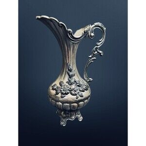 Vintage 10" Footed Ornate Silver Finish Pitcher Peltrato Made In ITALY 95-100